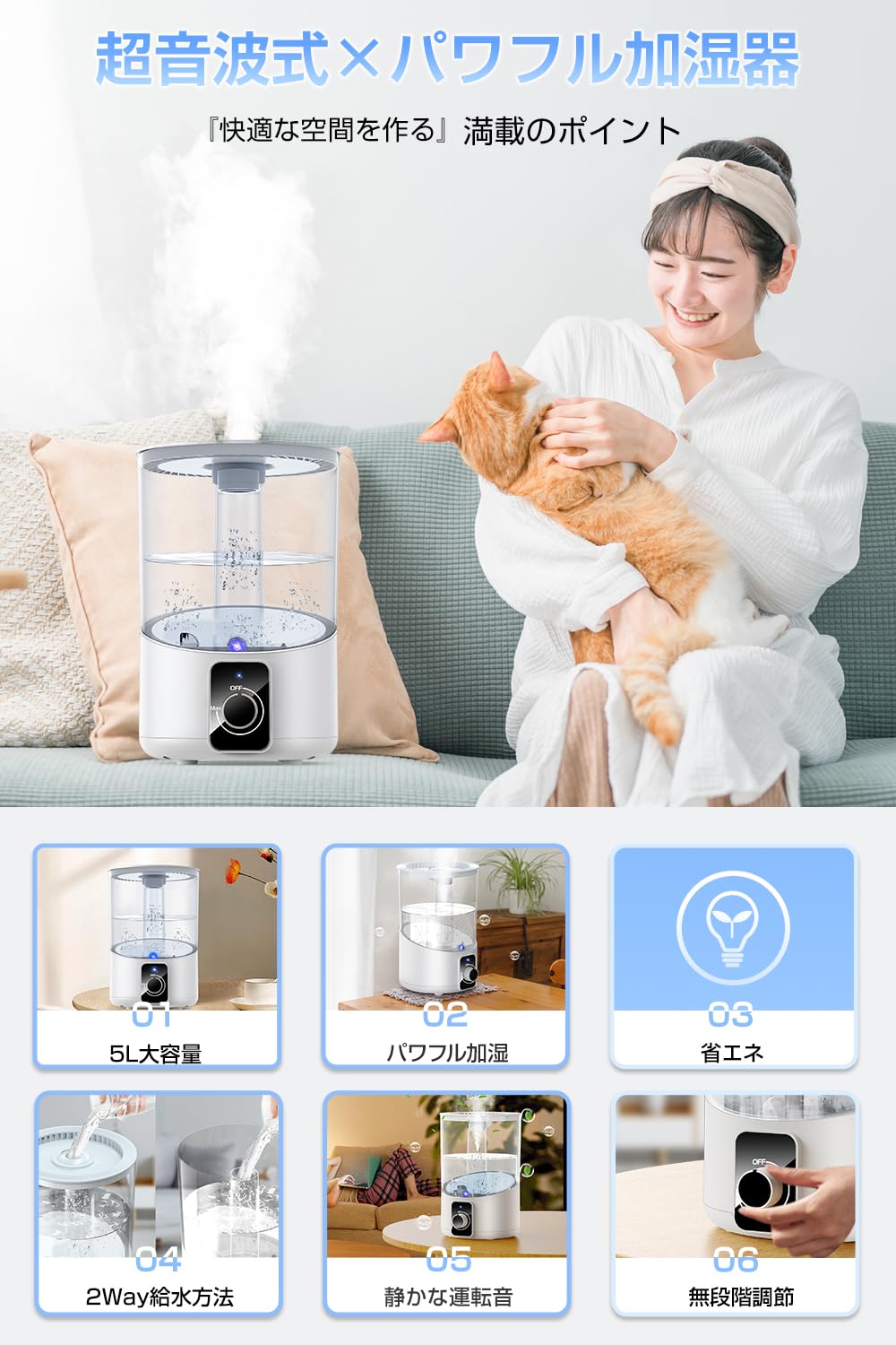 Amazon.co.jp: 【2024年新登場 & マイナスイオン】 加湿器 大